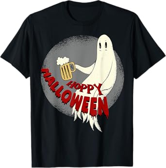 Ghost With Beer Mug Funny Hoppy Halloween T-Shirt