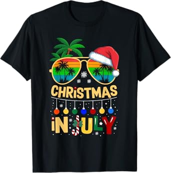 Christmas In July Sunglasses Beach Summer Santa T-Shirt
