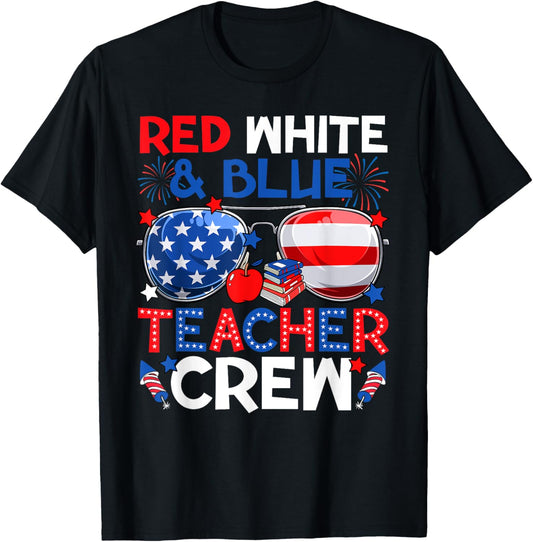 4th Of July Red White & Teacher Crew American Flag T-Shirt