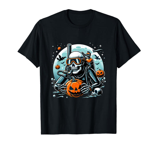 Dive Skeleton Scuba Diving Player Halloween Diver Ocean Life T-Shirt