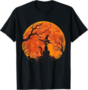 Vintage Scary Halloween Cat Costume Retro Cat Moon Men Women Kids T-Shirt