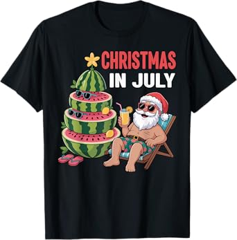 Christmas In July Santa Beach Watermelon Kids Toddler Youth T-Shirt