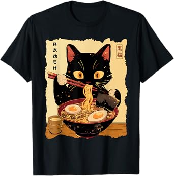 Funny Cat Ramen Graphic tee Japanese Kawaii Anime Cat T-Shirt