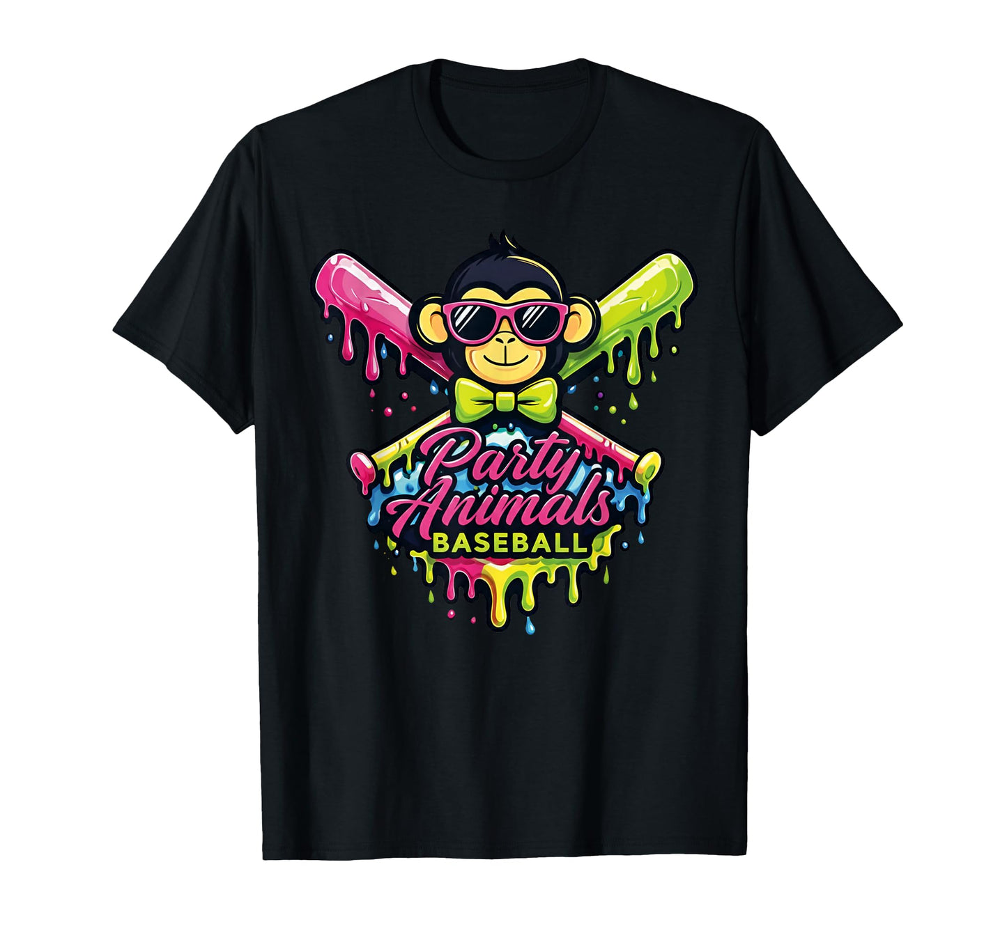 Party Animals Baseball Funny Monkey T-Shirt - T-Shirt | Black