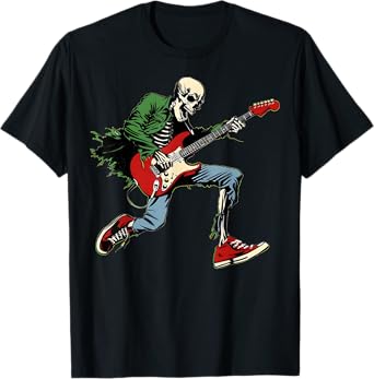 Skeleton Guitar Guy Halloween Rock & Roll Band Music Concert T-Shirt
