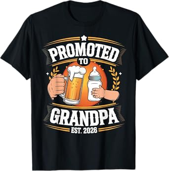 Promoted To Grandpa Est 2026 Funny Beer Baby Bottle Mens T-Shirt