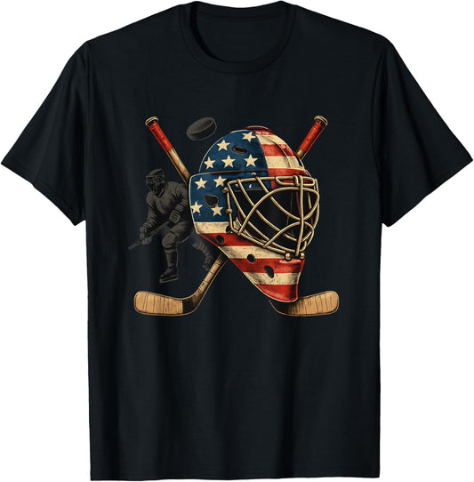 Usa Goalie Helmet Ice Hockey Shirt 4th Of July Sportswear T-shirt
