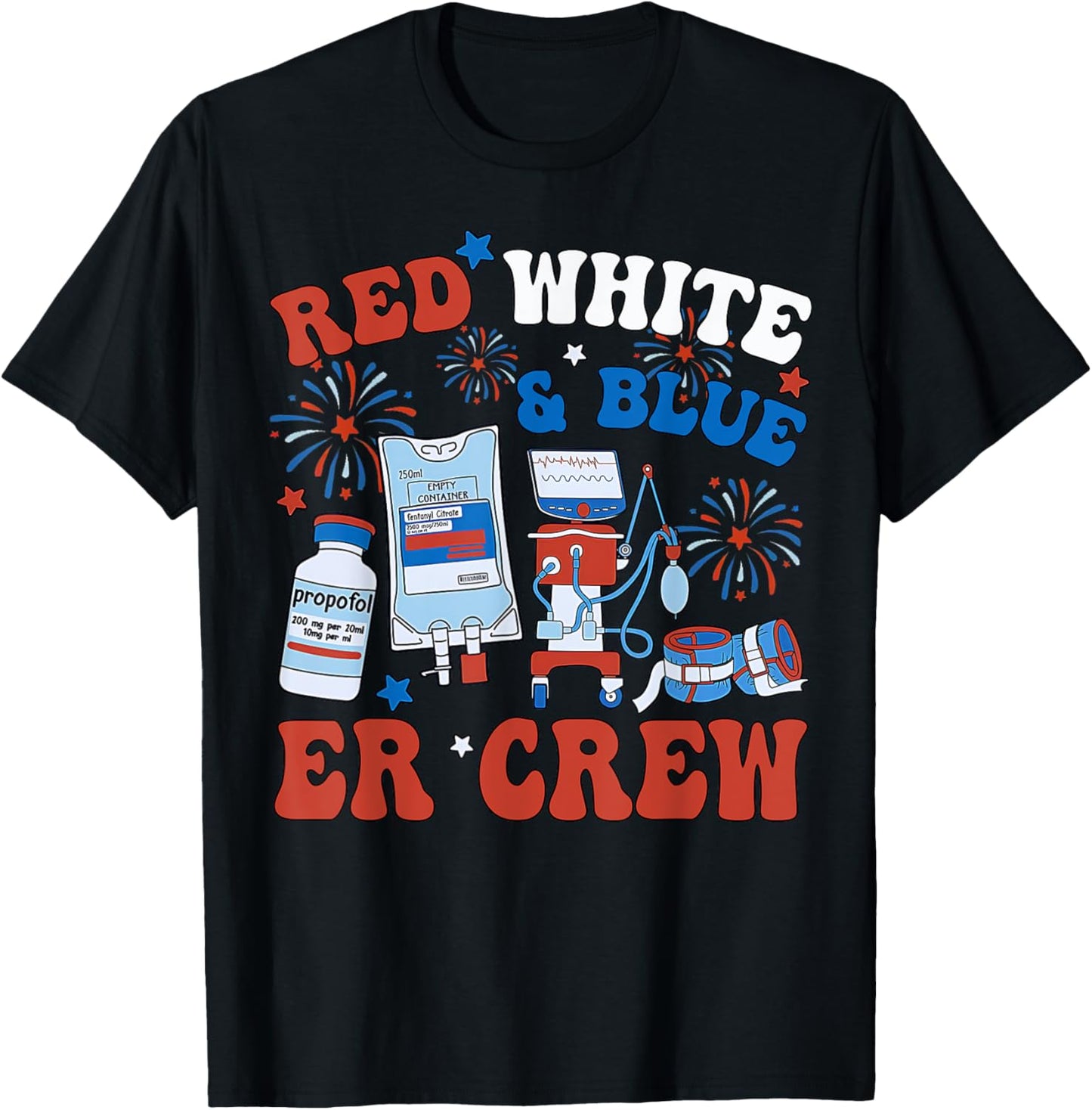 Red White & Blue Er Crew Funny Nurse Emergency 4th Of July T-shirt