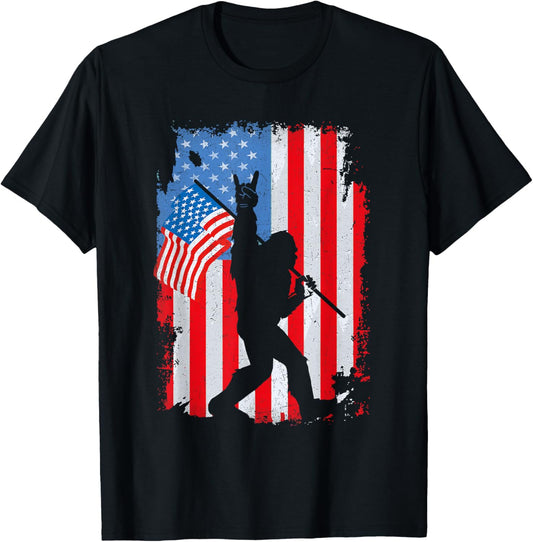 Bigfoot American Flag USA Sasquatch Funny 4th Of July Fourth T-Shirt