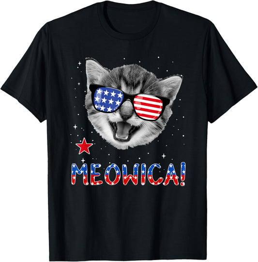 Patriotic Cat 4th of July Tee Meowica American Flag Tee T-Shirt
