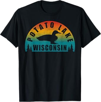 Potato Lake Northern Wisconsin Sunset Loon T-Shirt