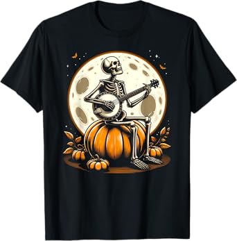 Funny Skeleton Playing Banjo Halloween Costume Men Women T-Shirt