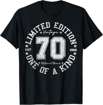 Retro One Of a Kind Shirts For Men Women 2025 70th Birthday T-Shirt, Unisex-Adult, Short Sleeve, Black, Small, Vintage, Number, Cotton Blend, Machine Wash, T-Shirt
