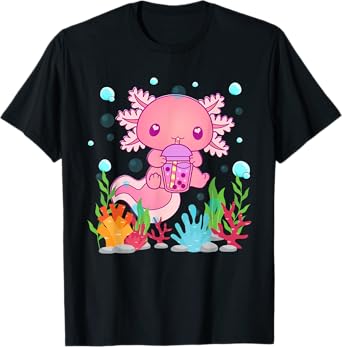 Cute Axolotl Boba Tea Kawaii Anime Teen Girls Kids Boys T-Shirt
