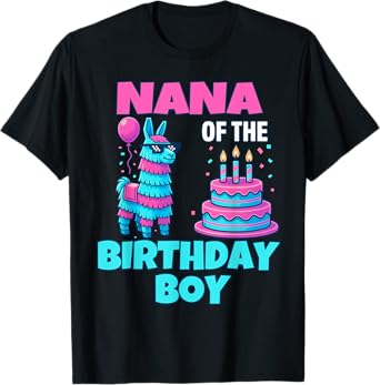 Nana of Birthday Boy Llama Pinata Party family mathing women T-Shirt