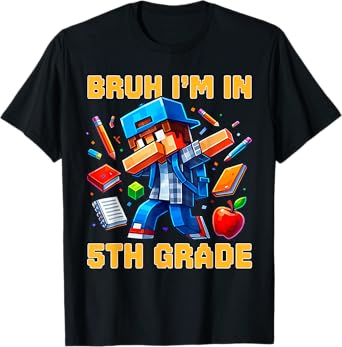 Bruh I'm in 5th Grade Dabbing Boys Kids Gamer Back To School T-Shirt