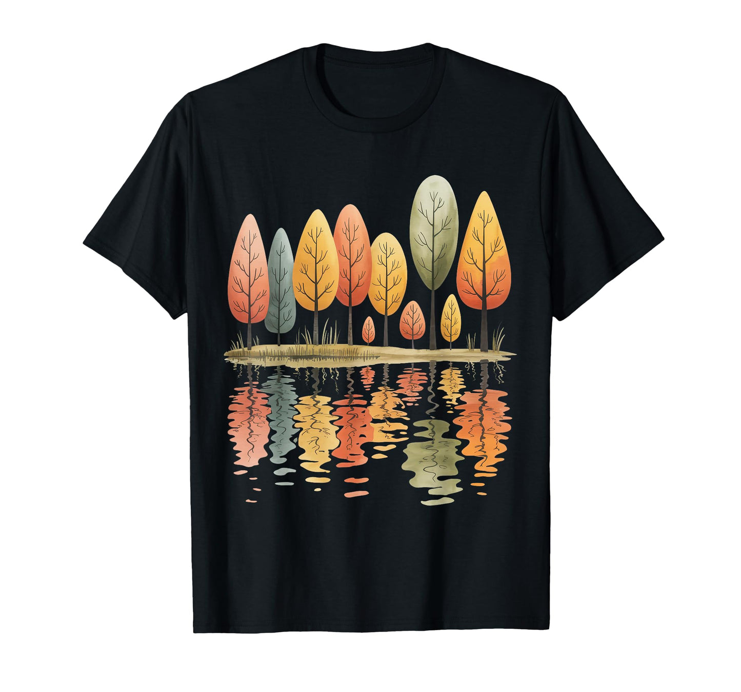 Tree Reflection Vintage Wildlife Nature Retro Forest Outdoor T-Shirt