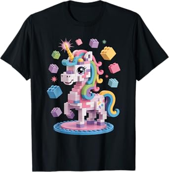 Funny Unicorn Master Builder Bricks Blocks Play Toys Girls T-Shirt