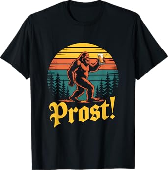 Bigfoot Sasquatch Prost Retro Yeti Drinking Oktoberfest T-Shirt
