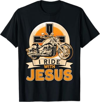 Christian Motorcycle Biker I Ride With Jesus Faith T-Shirt