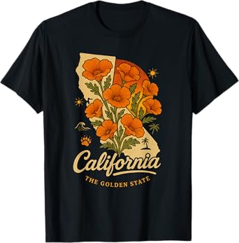 California Poppy Flower Vintage The Golden State Retro T-Shirt