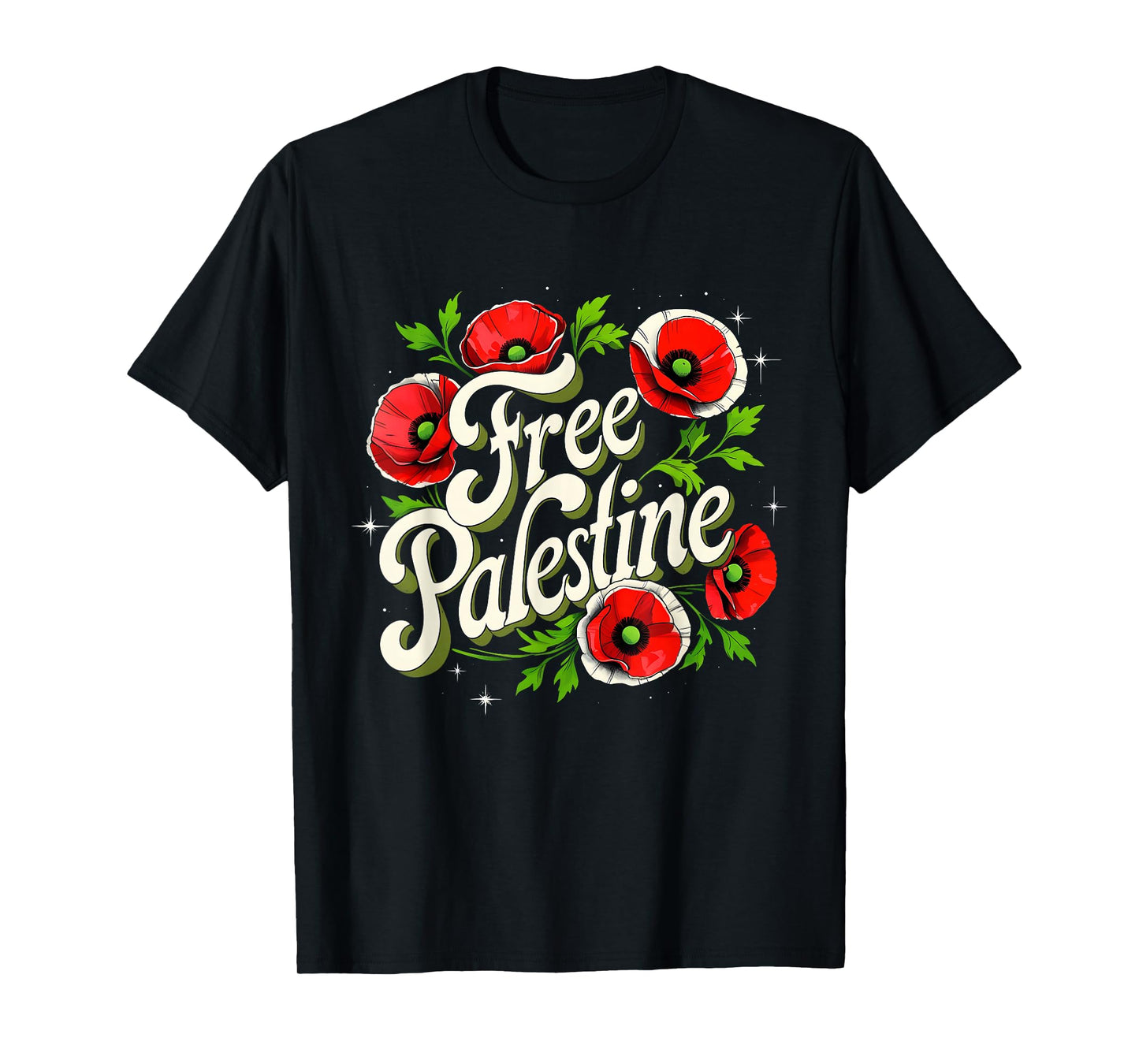 Free Palestine Floral Peace Protest Art Tee T-Shirt