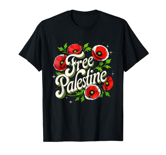 Free Palestine Floral Peace Protest Art Tee T-Shirt