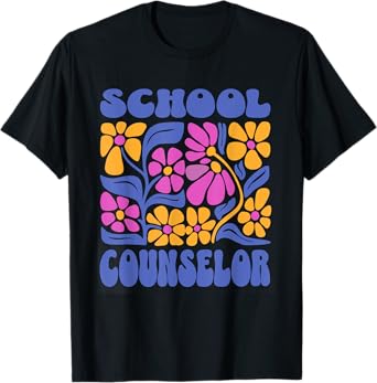 Women School Counselor Boho Flowers Retro Back To School T-Shirt
