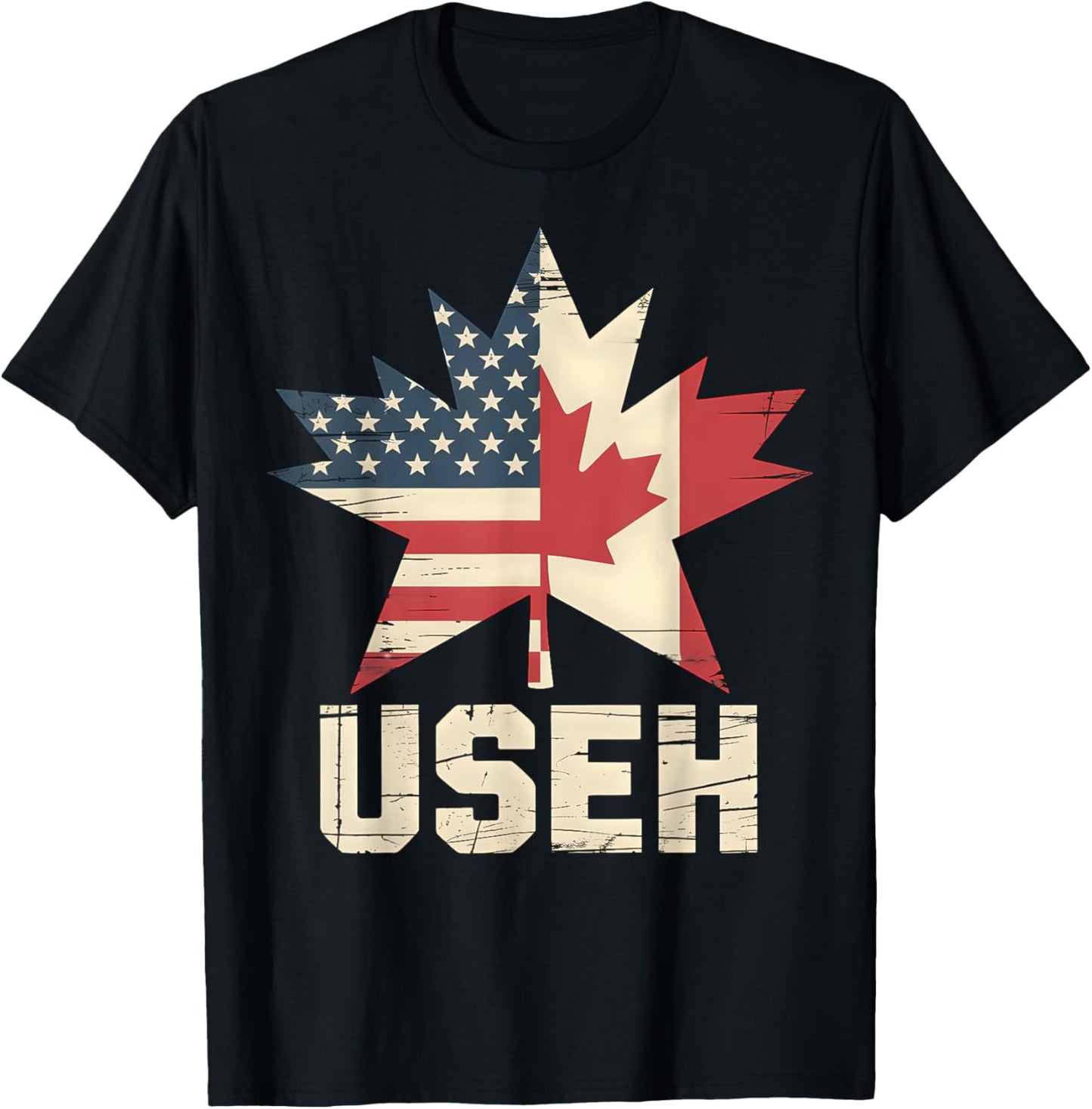 Half Canadian Half American Flag Leaf Useh Funny Usa Canada T-shirt