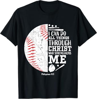 Baseball Gifts Bible Verse Sayings Philippians 4:13 Boys Men T-Shirt