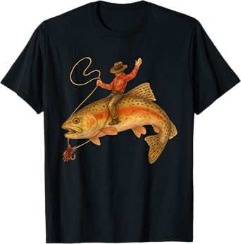 Rodeo Western Country Cowgirl | Funny Cowboy Riding Fish T-Shirt