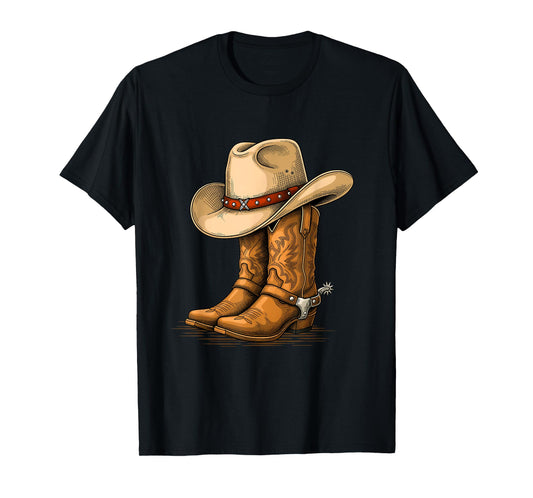 Cowboy Hat & Boots - Country Western Cowpoke Rancher T-Shirt