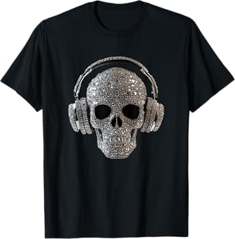 Bling Skull with Headphones - DJ Music Lover T-Shirt
