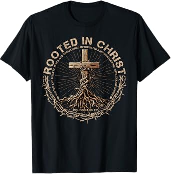 Rooted in Christ Shirt, Jesus Shirt, Vintage Cross Christian T-Shirt
