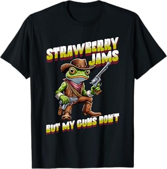 Strawberry Jams But My Guns Don't Funny Frog Cowboy Men T-Shirt