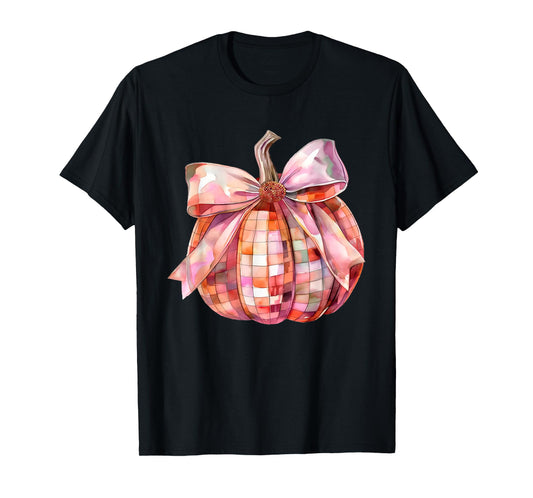 Fall Autumn Pink and Orange Disco Ball Pumpkin Halloween T-Shirt