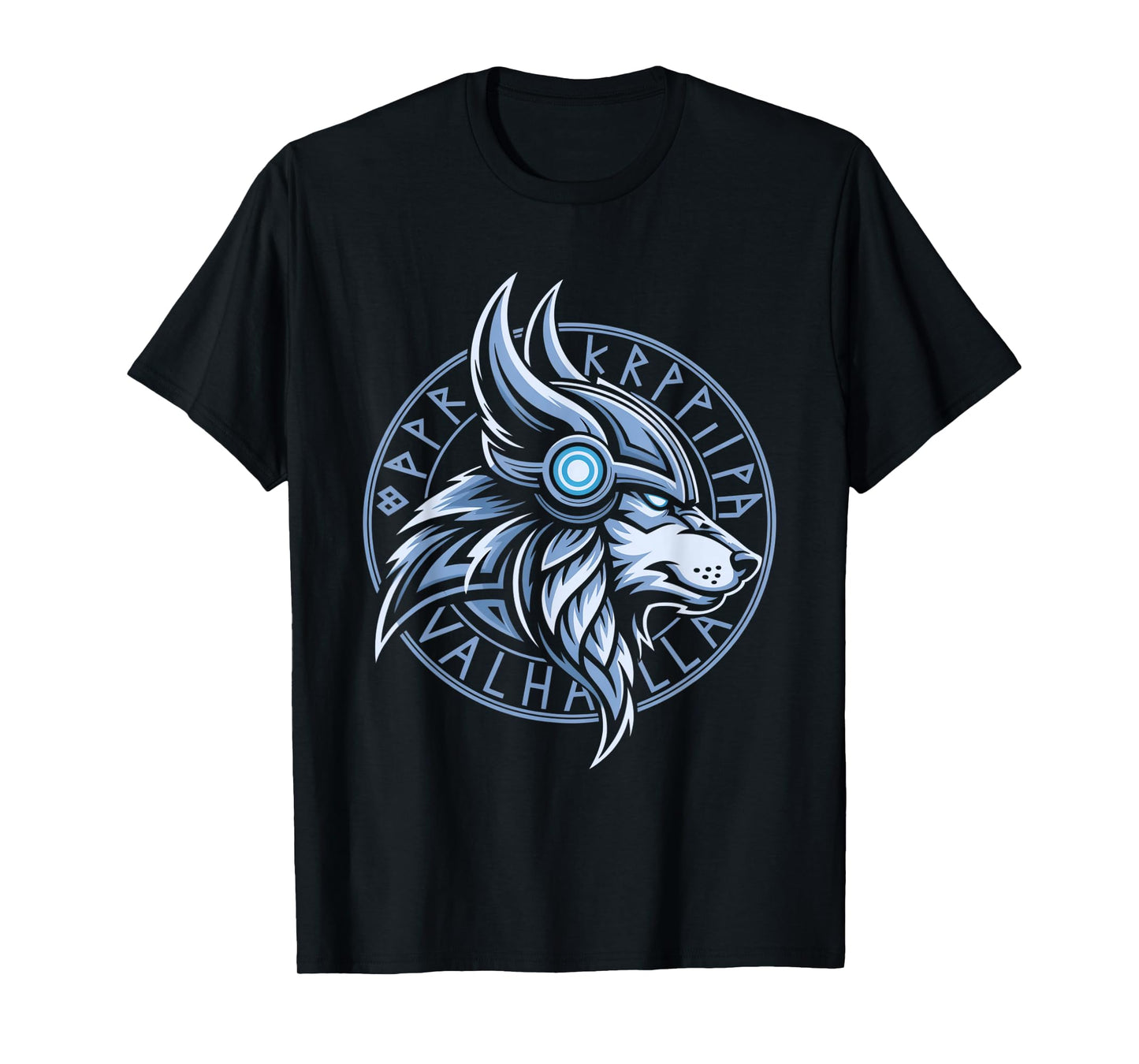 Valhalla Wolf Mask Odin Runes Norse Compass Viking T-Shirt