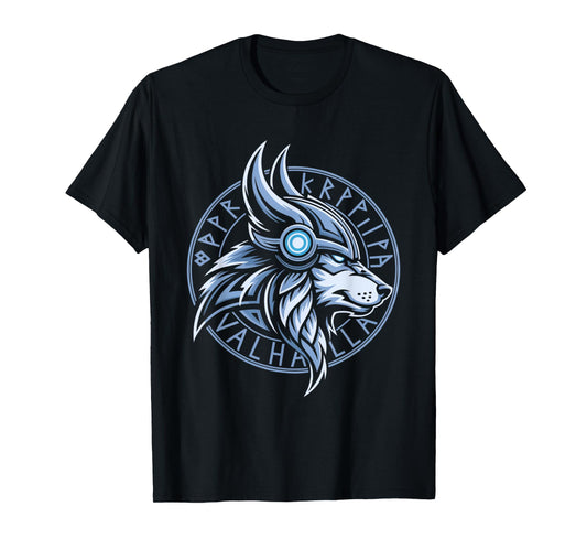 Valhalla Wolf Mask Odin Runes Norse Compass Viking T-Shirt