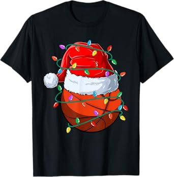 Christmas Basketball Xmas Santa Sports Hat Ball Kids Boy Men T-Shirt