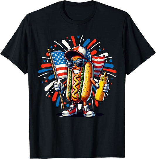 USA Hot Dog American Flag USA 4th Of July Fourth Patriotic T-Shirt