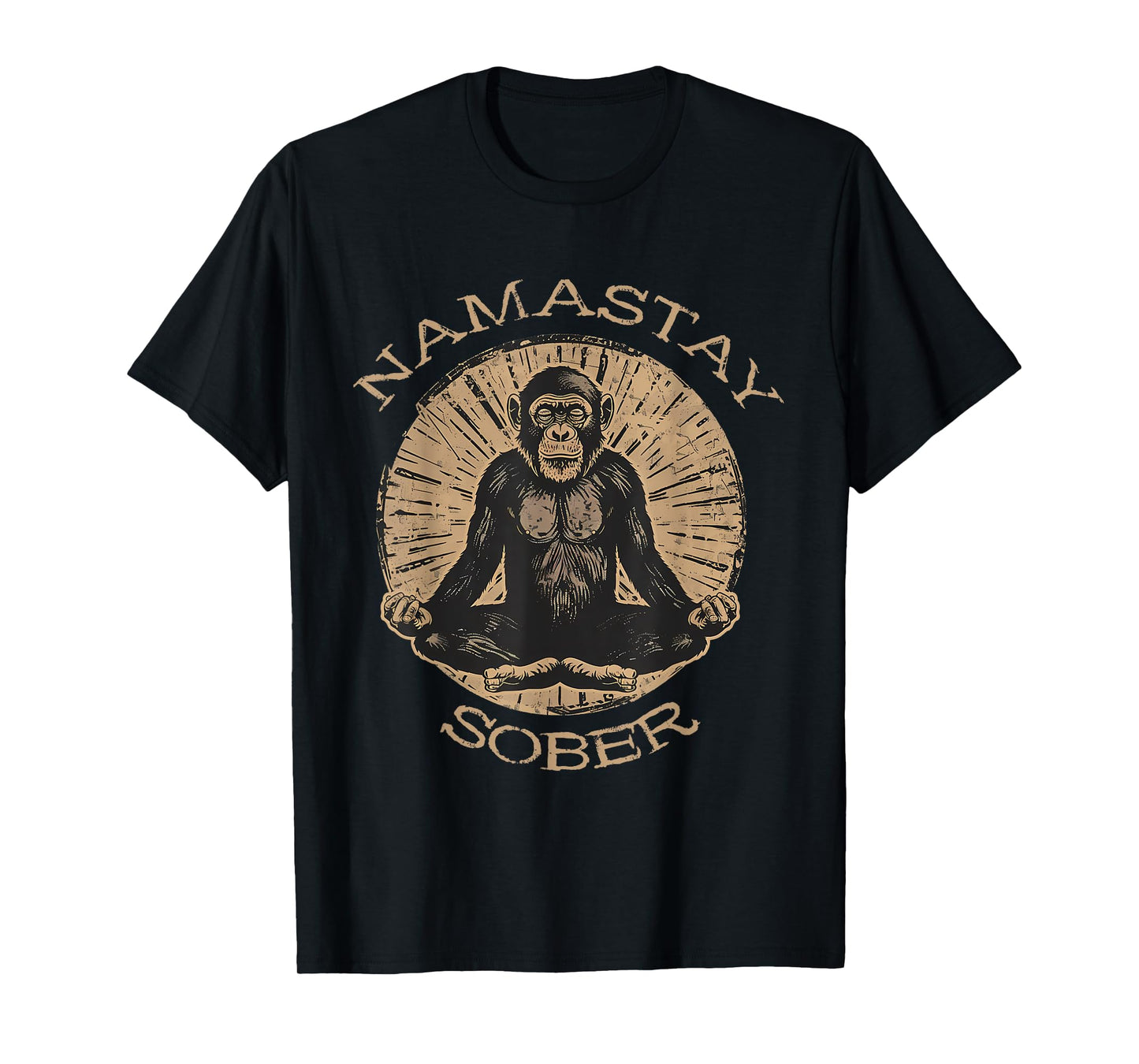 Namastay Sober Monkey Sobriety Mediation Recovery Support T-Shirt