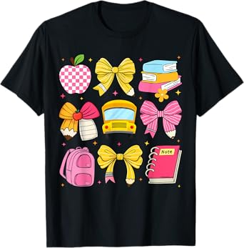 Back To School Coquette Bow Pencil School Bus Students Girls T-Shirt