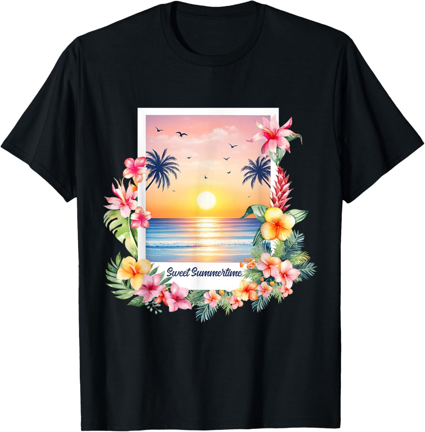 Summer Vibes Sunset Beach Vacation Palm Tree Tropical Trip T-Shirt