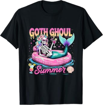 Goth Ghoul Summer Mermaid Skeleton Beach Humor T-Shirt