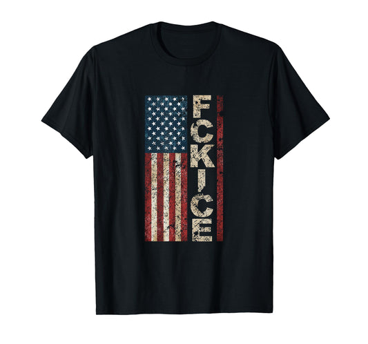 FCK ICE American Flag Distressed T-Shirt