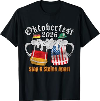 Oktoberfest 2025 6 Stein Apart Beer October Funny Drinking T-Shirt