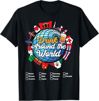Beverage Drinks Beer Wine Mexico France Norway Adult Vacation Drinking Countries International National T-Shirt, Small, Black