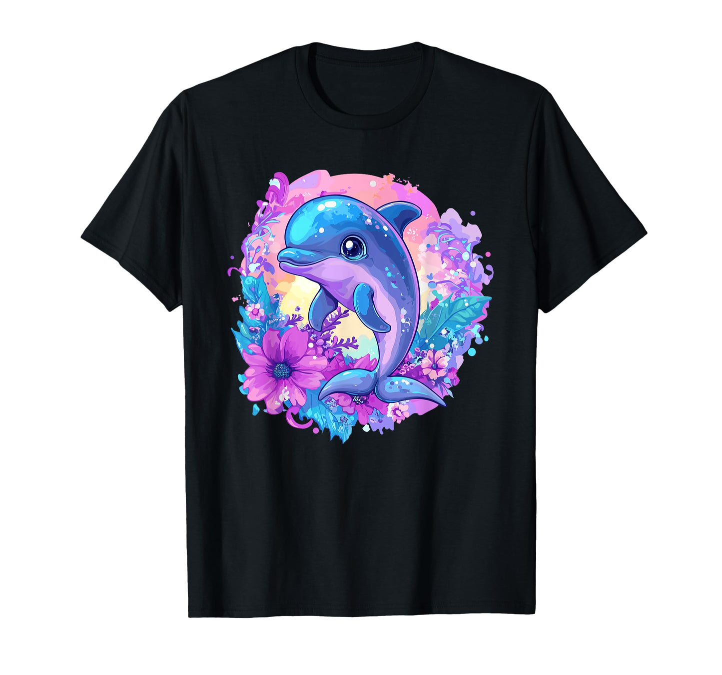Playful Dolphin Surrounded By Flowers T-Shirt