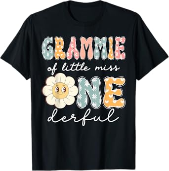 Grammie Of Little Miss Onederful 1St Birthday Girl Daisy T-Shirt