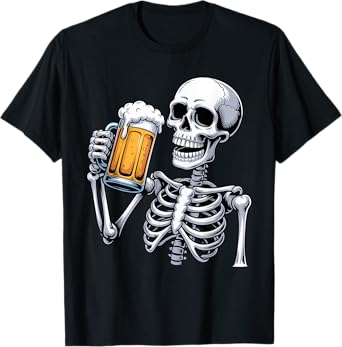 Creepy Skeleton Drinking Beer Halloween Costume Mens Womens T-Shirt